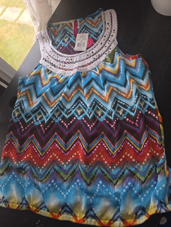 Kohl's Tops - KOHL'S Multicolor Chevron Crochet-Trim Sleeveless Top - Blue Multi